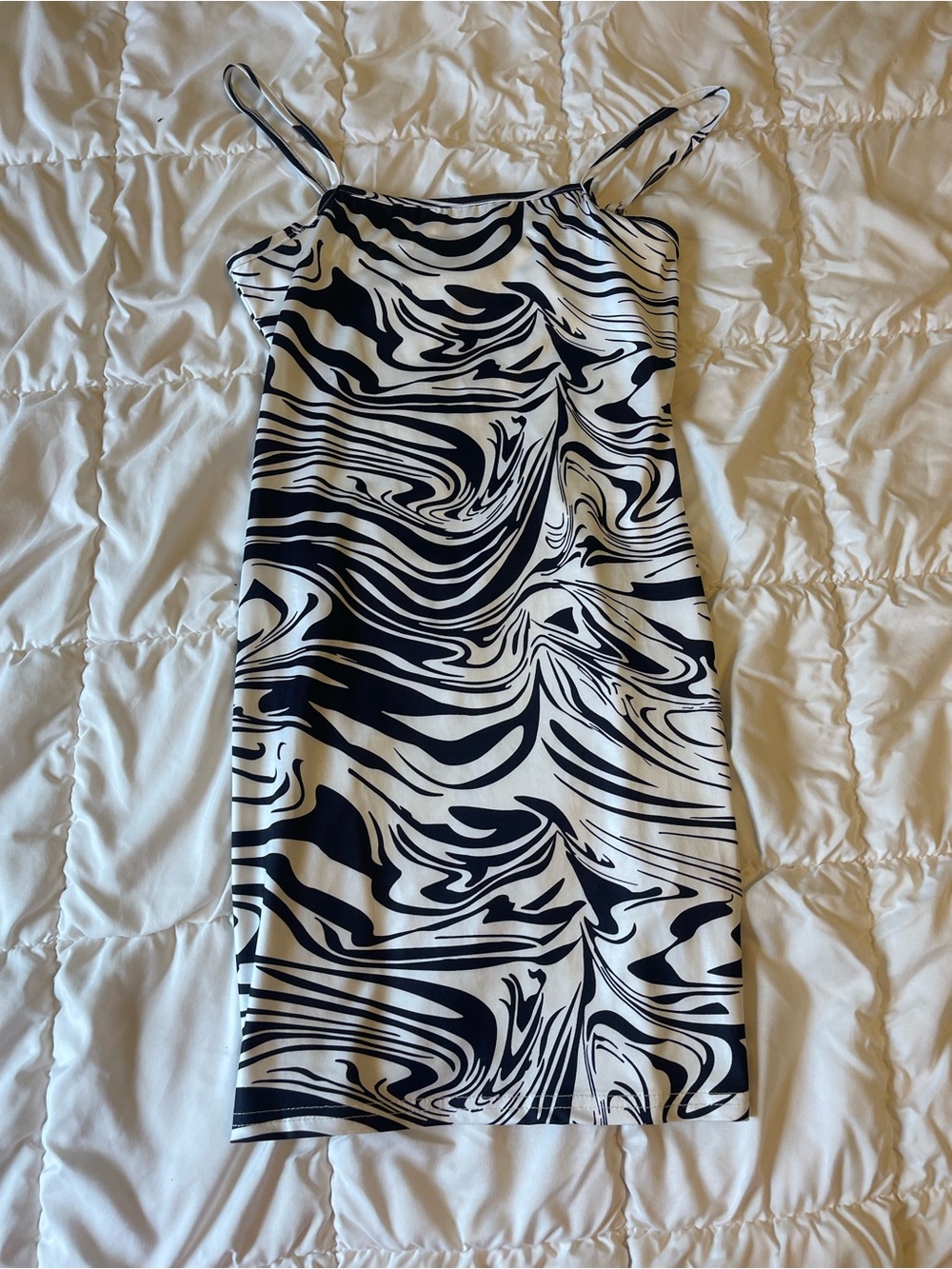 SHEIN Black and White Marble-Print Slip Mini Dress